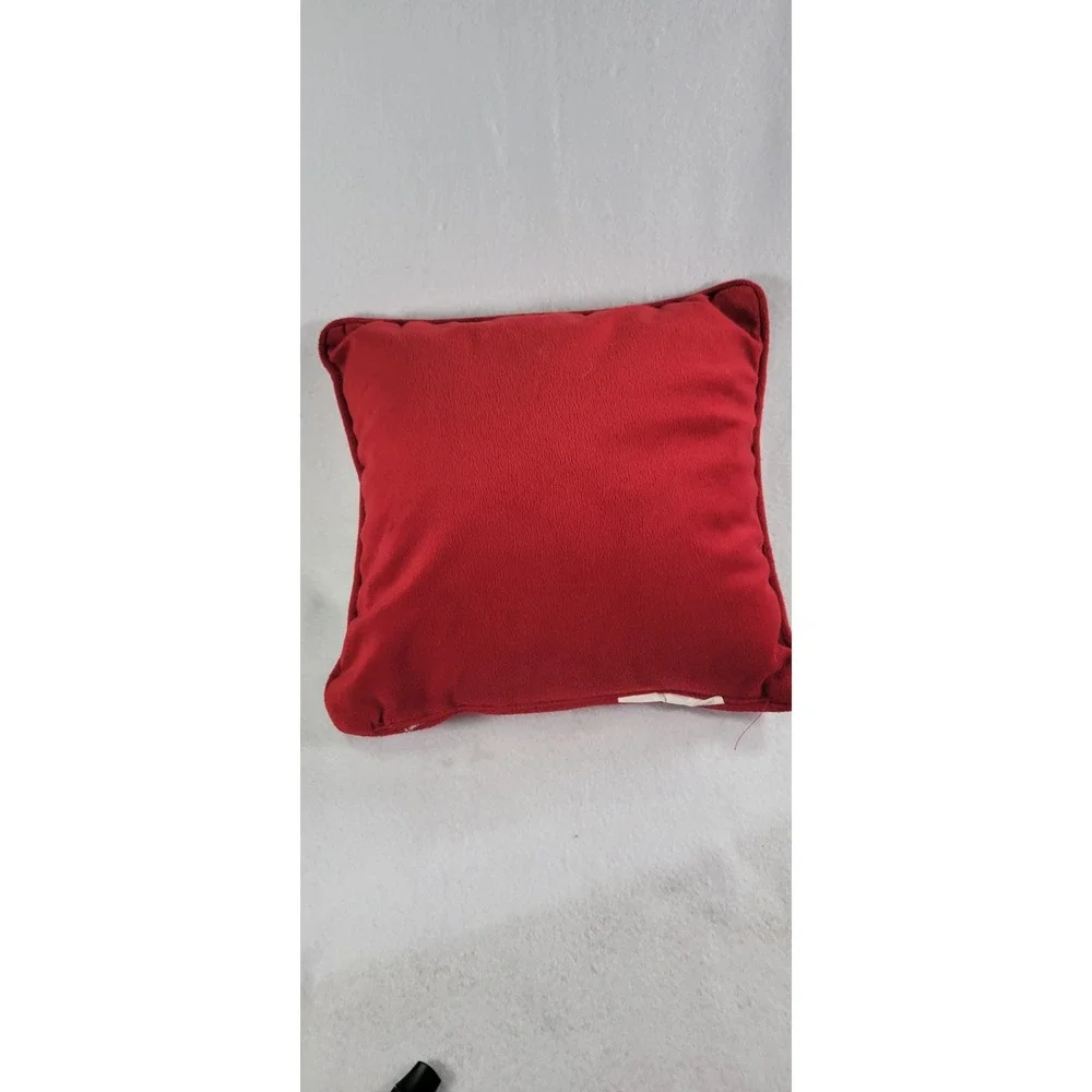 Christmas Rudolph Reindeer Embroidered Square Cushion Pillow Beige Red 10x10